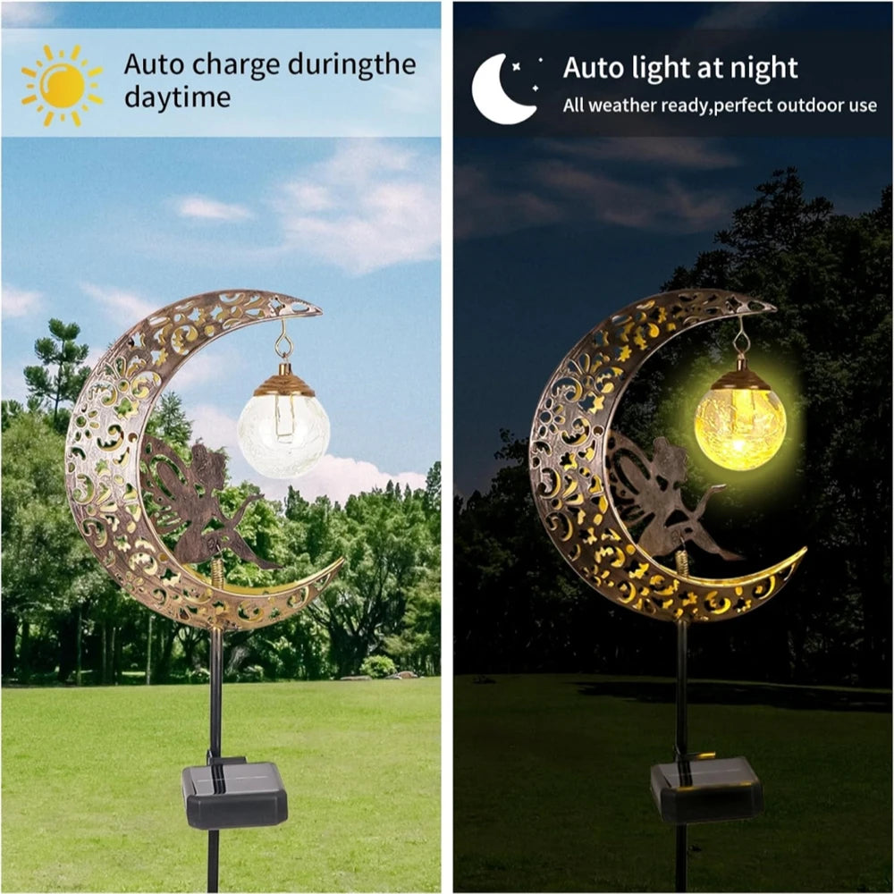 Solarne Światła Ogrodowe – Figurka Wróżki na Księżycu z Lampką LED, Dekoracja Ogrodowa ✨ GardenKowo