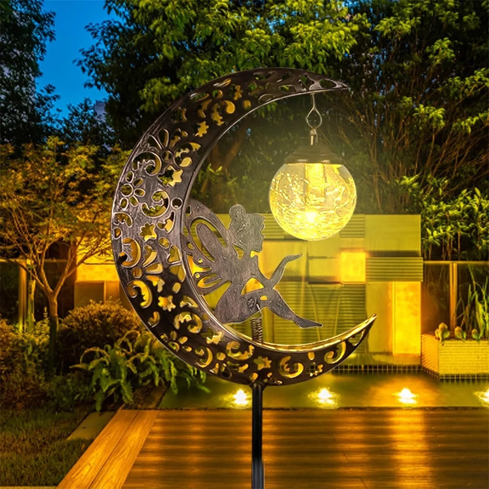 Solarne Światła Ogrodowe – Figurka Wróżki na Księżycu z Lampką LED, Dekoracja Ogrodowa ✨ GardenKowo