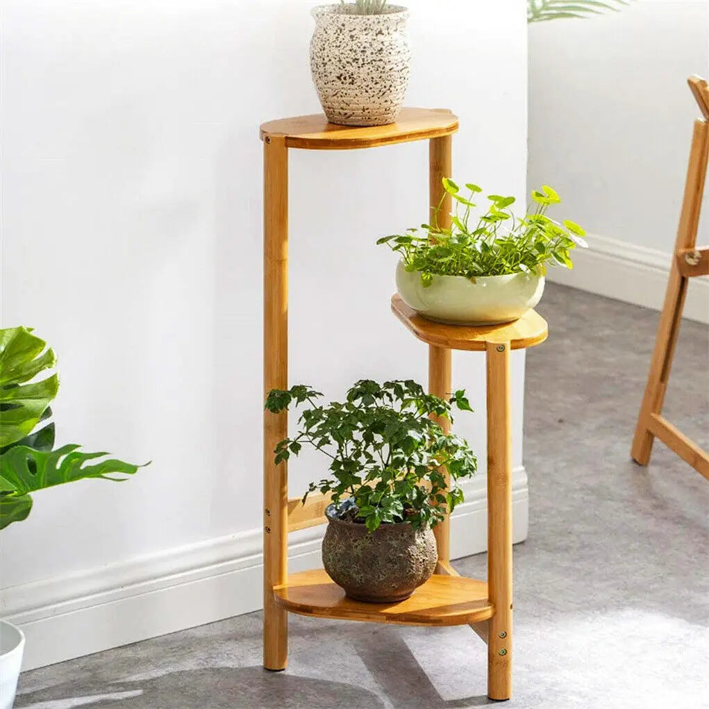 Bambusowy Stojak na Kwiaty 3 Poziomy 🌿 Regał na Rośliny do Wnętrz i na Balkon GardenKowo