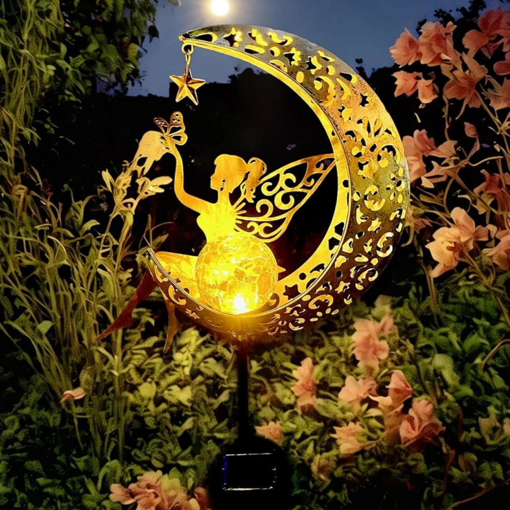 Solarne Światła Ogrodowe – Figurka Wróżki na Księżycu z Lampką LED, Dekoracja Ogrodowa ✨ GardenKowo