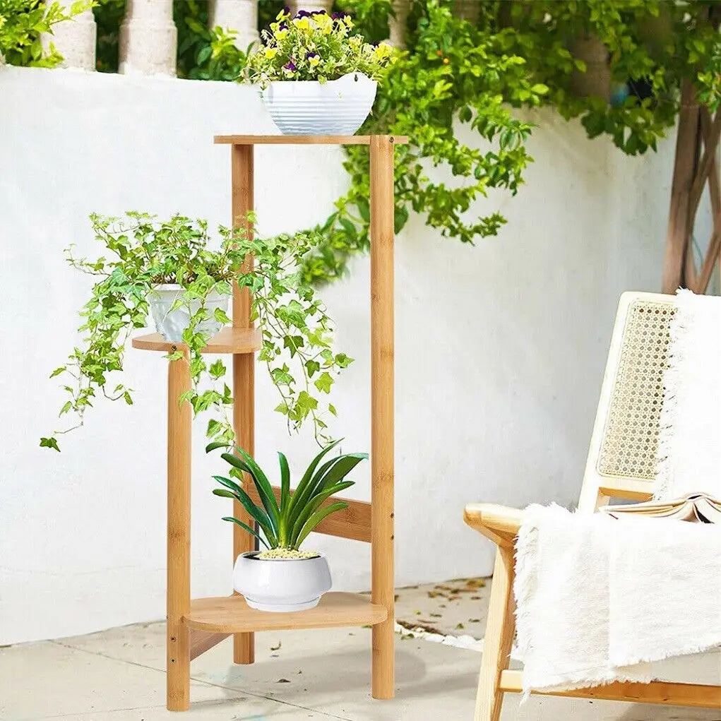 Bambusowy Stojak na Kwiaty 3 Poziomy 🌿 Regał na Rośliny do Wnętrz i na Balkon GardenKowo