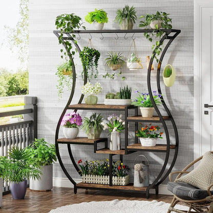 🌿 6-Poziomowy Regał na Rośliny z 10 Haczykami – Wielofunkcyjny Stojak do Domu, Balkonu i Salonu