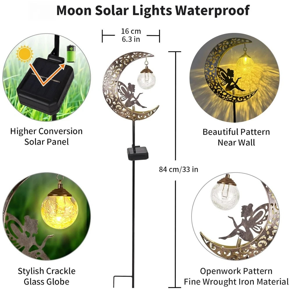 Solarne Światła Ogrodowe – Figurka Wróżki na Księżycu z Lampką LED, Dekoracja Ogrodowa ✨ GardenKowo