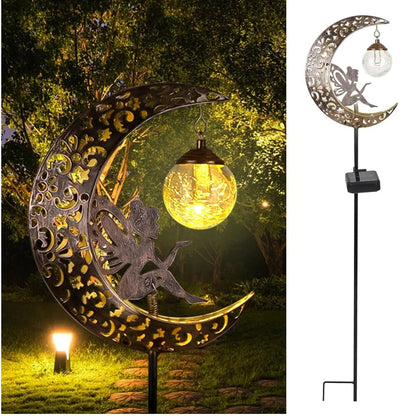 Solarne Światła Ogrodowe – Figurka Wróżki na Księżycu z Lampką LED, Dekoracja Ogrodowa ✨ GardenKowo