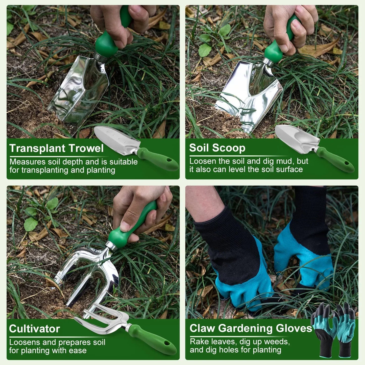 🧤 Zestaw Narzędzi Ogrodniczych 7w1 z Rękawicami z Pazurkami – Idealny do Sadzenia Roślin🌱 GardenKowo