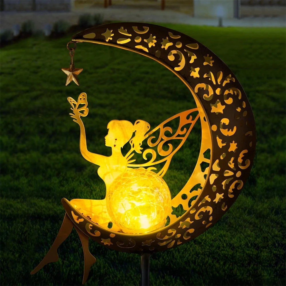 Solarne Światła Ogrodowe – Figurka Wróżki na Księżycu z Lampką LED, Dekoracja Ogrodowa ✨ GardenKowo