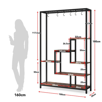 Stojak na Rośliny 180 cm – 5 Półek + 10 Haczyków, Metalowy Regał do Wnętrz i Ogrodu GardenKowo