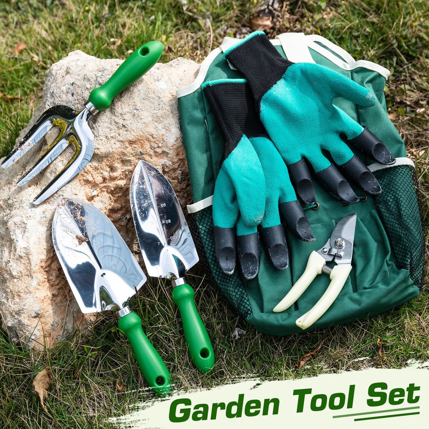 🧤 Zestaw Narzędzi Ogrodniczych 7w1 z Rękawicami z Pazurkami – Idealny do Sadzenia Roślin🌱 GardenKowo